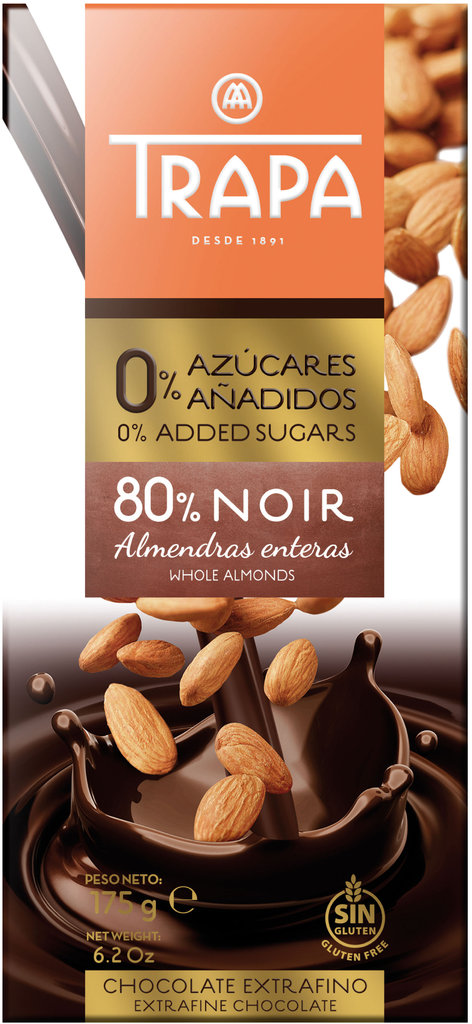 Trapa 0% Added Sugars Zartbitter Schokolade 80 % Ganze Mandeln (175 g)